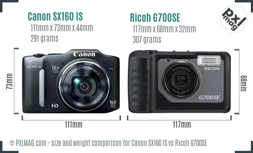 Canon SX160 IS vs Ricoh G700SE size comparison