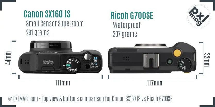 Canon SX160 IS vs Ricoh G700SE top view buttons comparison