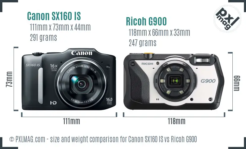 Canon SX160 IS vs Ricoh G900 size comparison Canon SX160 IS vs Ricoh G900 size comparison