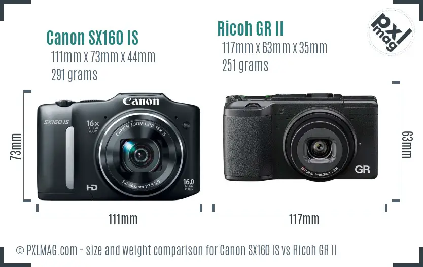 Canon SX160 IS vs Ricoh GR II size comparison