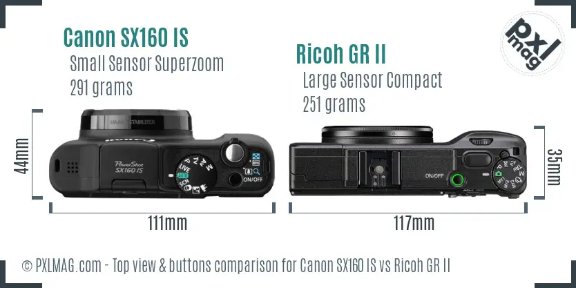 Canon SX160 IS vs Ricoh GR II top view buttons comparison