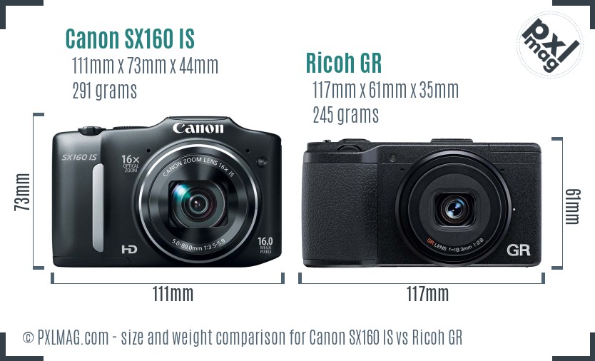 Canon SX160 IS vs Ricoh GR size comparison