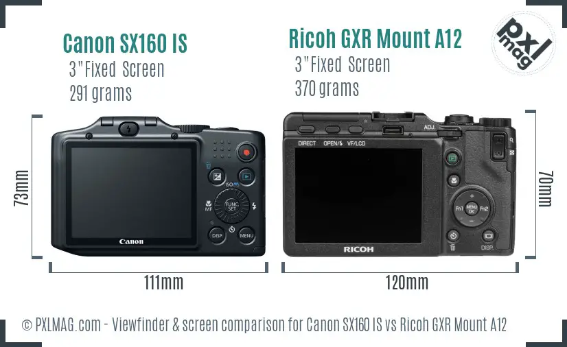 Canon SX160 IS vs Ricoh GXR Mount A12 Screen and Viewfinder comparison