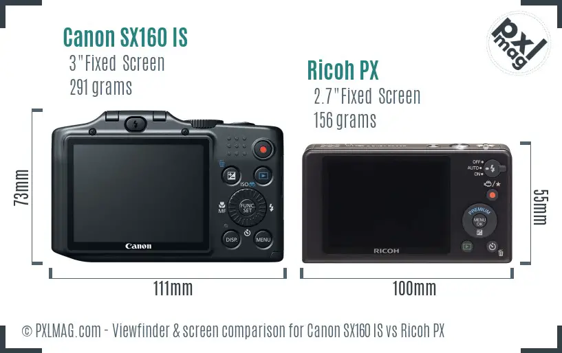 Canon SX160 IS vs Ricoh PX Screen and Viewfinder comparison