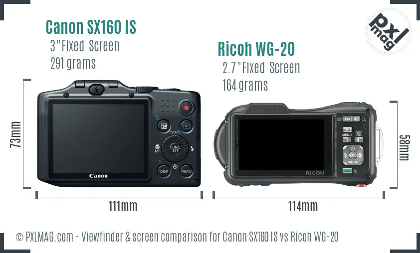 Canon SX160 IS vs Ricoh WG-20 Screen and Viewfinder comparison