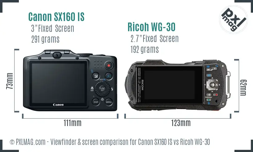 Canon SX160 IS vs Ricoh WG-30 Screen and Viewfinder comparison