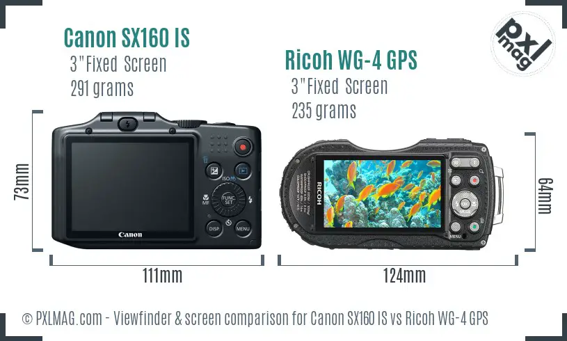 Canon SX160 IS vs Ricoh WG-4 GPS Screen and Viewfinder comparison