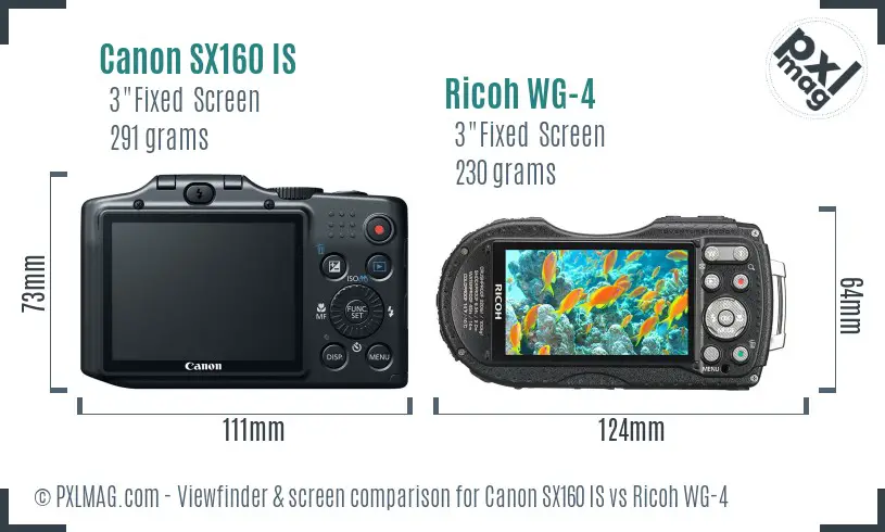 Canon SX160 IS vs Ricoh WG-4 Screen and Viewfinder comparison