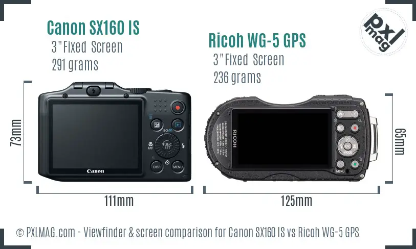 Canon SX160 IS vs Ricoh WG-5 GPS Screen and Viewfinder comparison