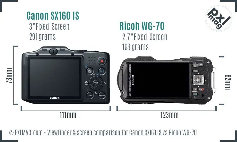 Canon SX160 IS vs Ricoh WG-70 Screen and Viewfinder comparison