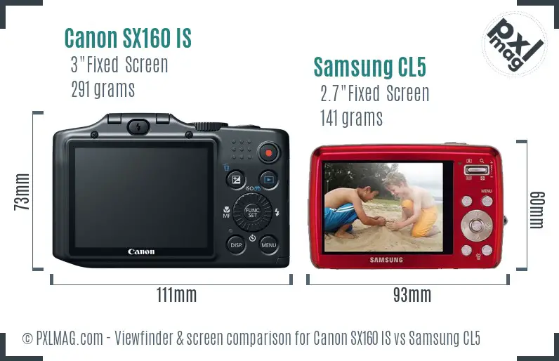 Canon SX160 IS vs Samsung CL5 Screen and Viewfinder comparison Canon SX160 IS vs Samsung CL5 Screen and Viewfinder comparison