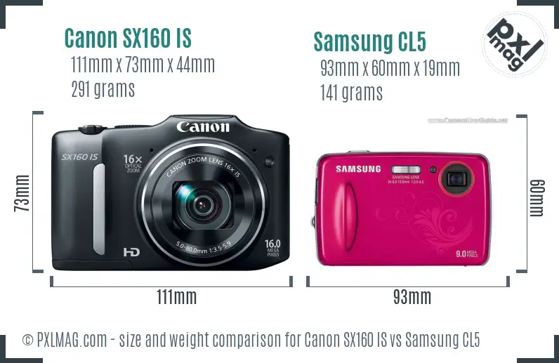 Canon SX160 IS vs Samsung CL5 size comparison Canon SX160 IS vs Samsung CL5 size comparison
