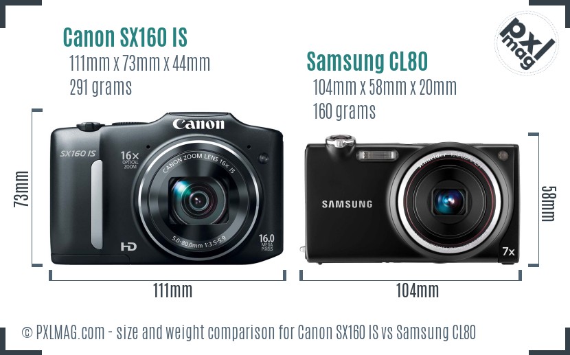 Canon SX160 IS vs Samsung CL80 size comparison
