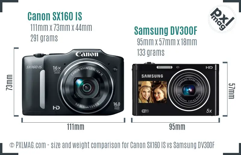 Canon SX160 IS vs Samsung DV300F size comparison