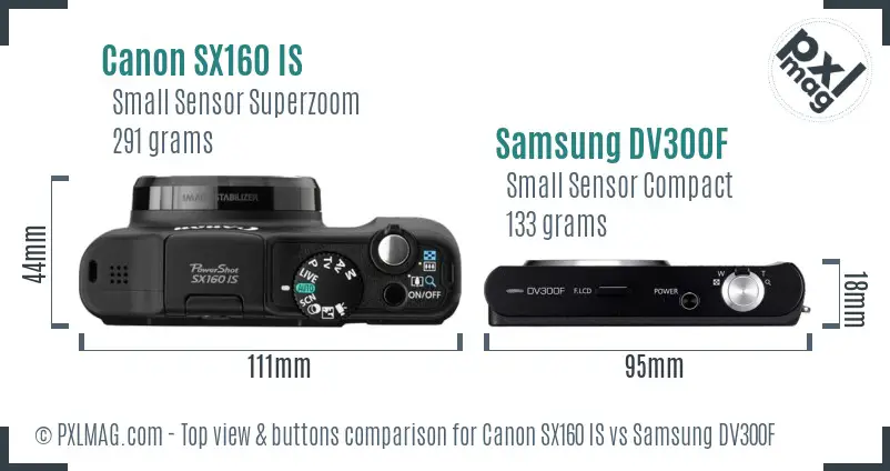 Canon SX160 IS vs Samsung DV300F top view buttons comparison