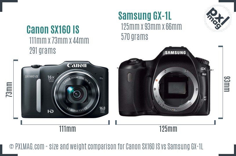 Canon SX160 IS vs Samsung GX-1L size comparison Canon SX160 IS vs Samsung GX-1L size comparison
