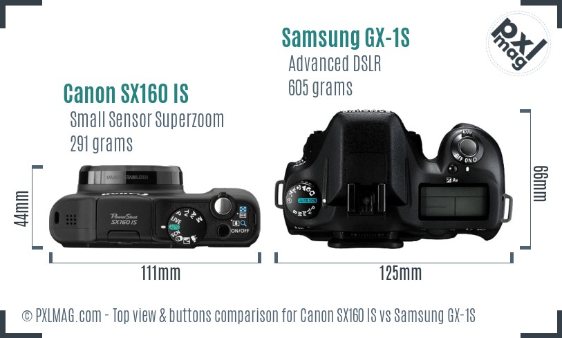 Canon SX160 IS vs Samsung GX-1S top view buttons comparison