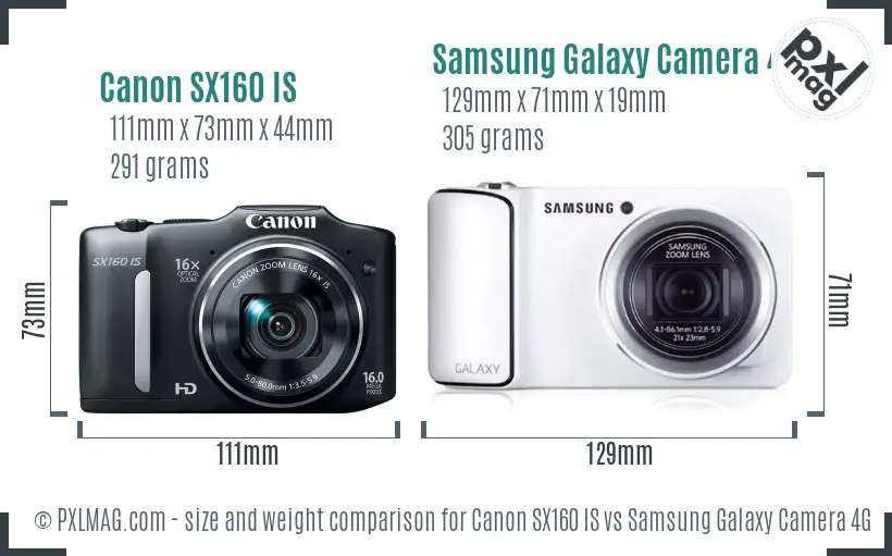 Canon SX160 IS vs Samsung Galaxy Camera 4G size comparison