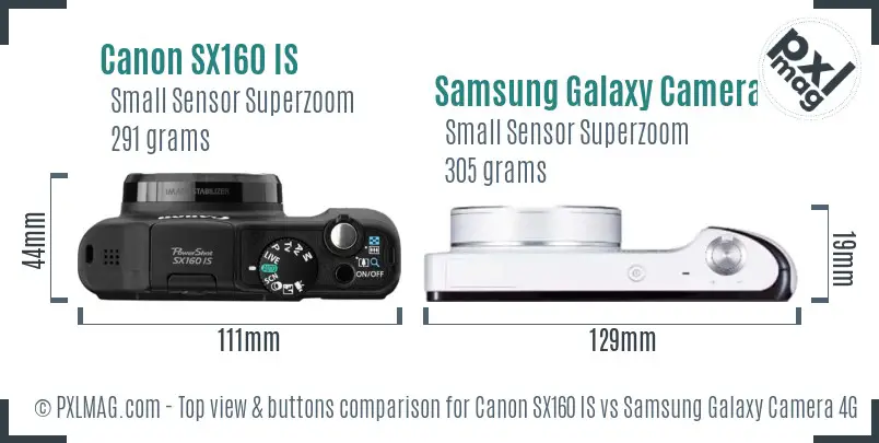 Canon SX160 IS vs Samsung Galaxy Camera 4G top view buttons comparison