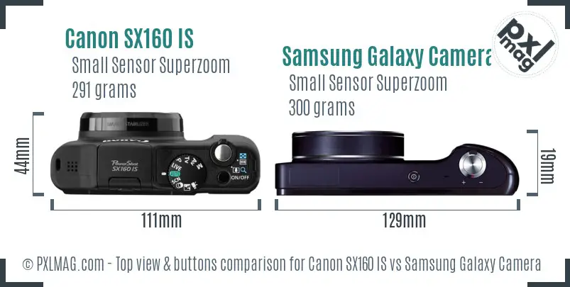 Canon SX160 IS vs Samsung Galaxy Camera top view buttons comparison