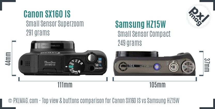 Canon SX160 IS vs Samsung HZ15W top view buttons comparison