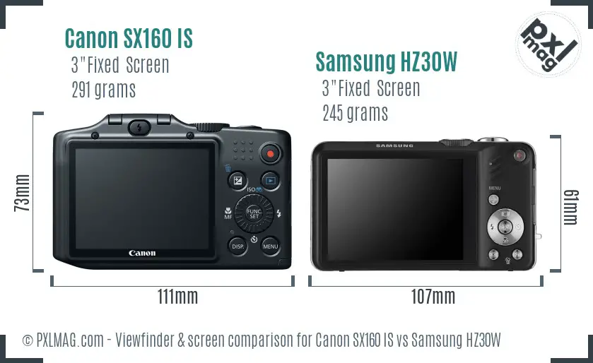 Canon SX160 IS vs Samsung HZ30W Screen and Viewfinder comparison