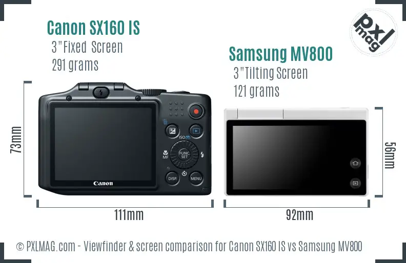 Canon SX160 IS vs Samsung MV800 Screen and Viewfinder comparison