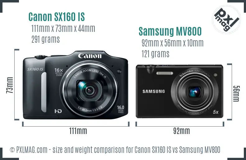 Canon SX160 IS vs Samsung MV800 size comparison