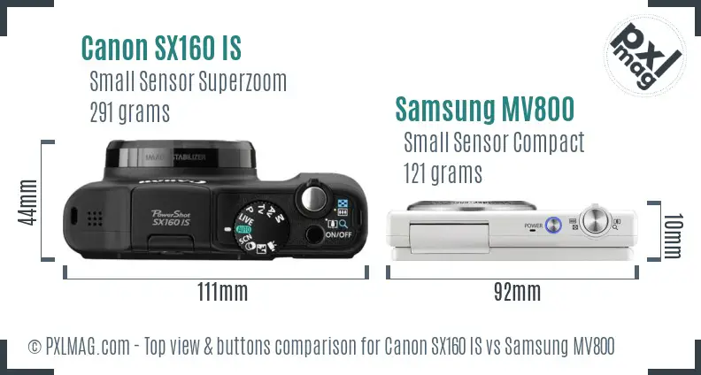 Canon SX160 IS vs Samsung MV800 top view buttons comparison