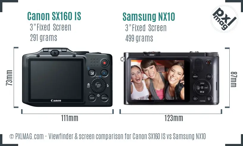 Canon SX160 IS vs Samsung NX10 Screen and Viewfinder comparison Canon SX160 IS vs Samsung NX10 Screen and Viewfinder comparison