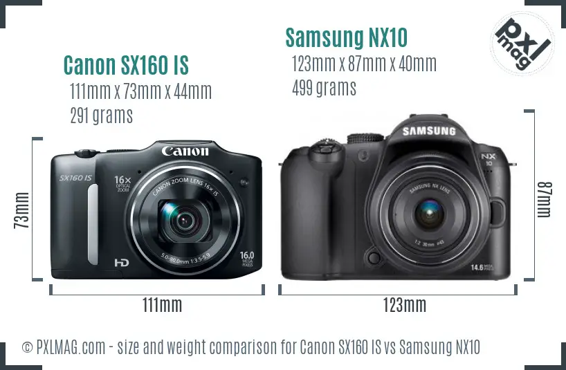 Canon SX160 IS vs Samsung NX10 size comparison Canon SX160 IS vs Samsung NX10 size comparison