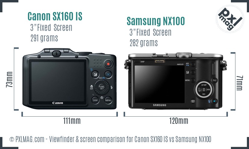 Canon SX160 IS vs Samsung NX100 Screen and Viewfinder comparison