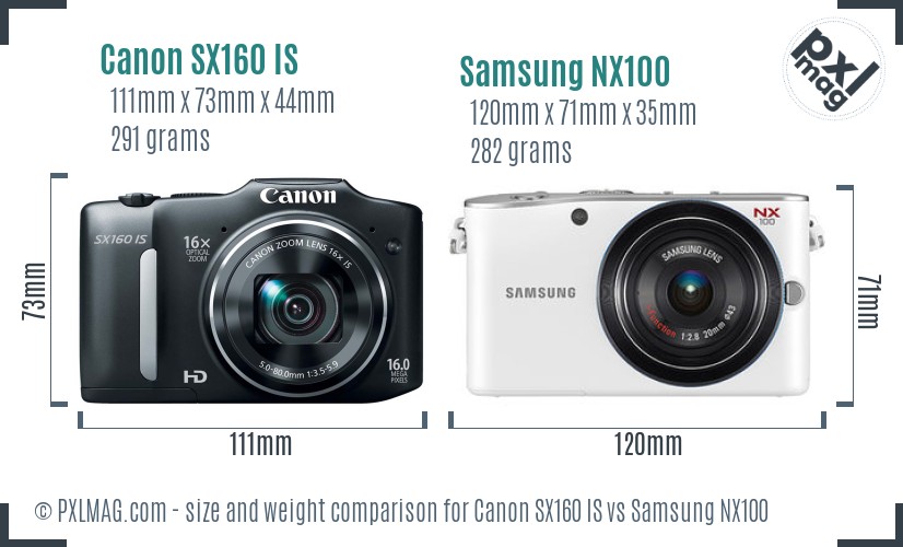 Canon SX160 IS vs Samsung NX100 size comparison