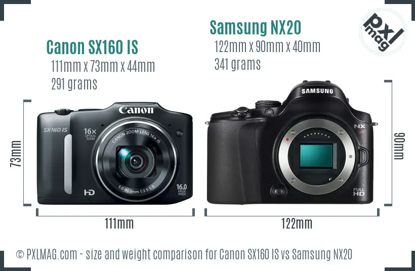 Canon SX160 IS vs Samsung NX20 size comparison