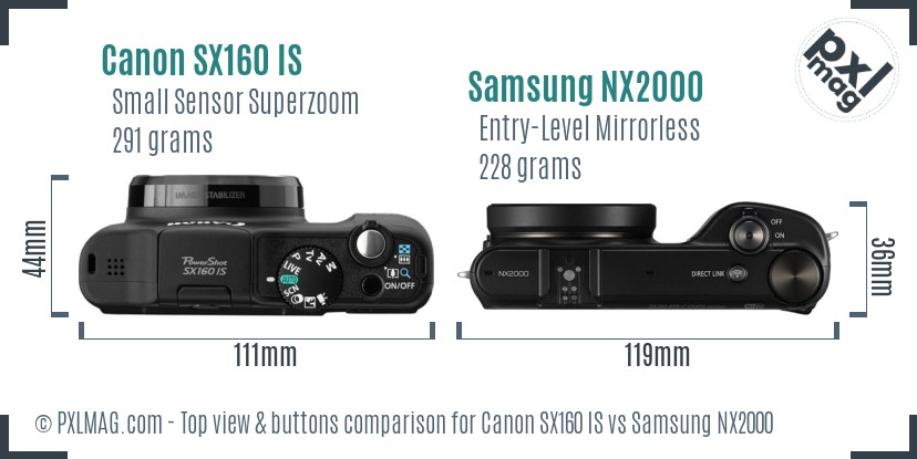 Canon SX160 IS vs Samsung NX2000 top view buttons comparison