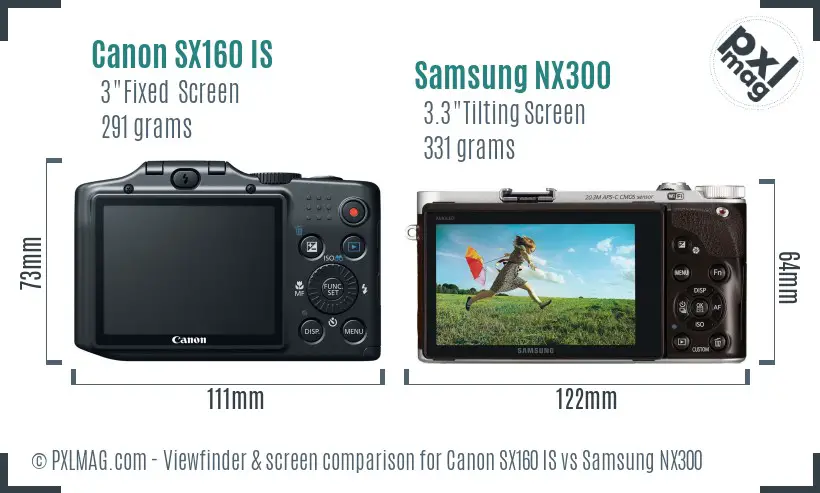 Canon SX160 IS vs Samsung NX300 Screen and Viewfinder comparison