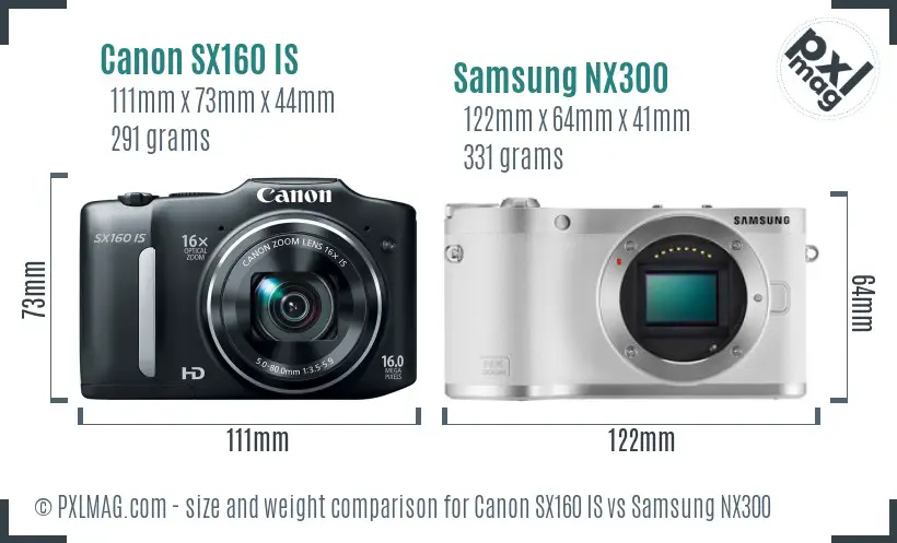 Canon SX160 IS vs Samsung NX300 size comparison