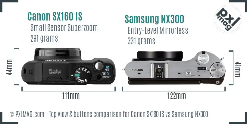 Canon SX160 IS vs Samsung NX300 top view buttons comparison