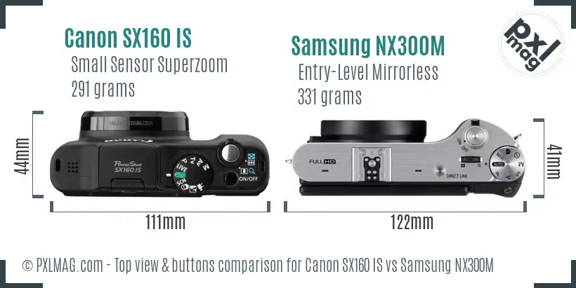 Canon SX160 IS vs Samsung NX300M top view buttons comparison