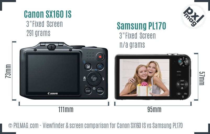 Canon SX160 IS vs Samsung PL170 Screen and Viewfinder comparison