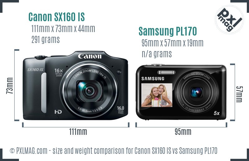 Canon SX160 IS vs Samsung PL170 size comparison Canon SX160 IS vs Samsung PL170 size comparison