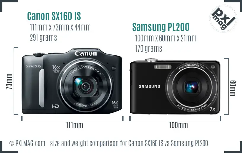 Canon SX160 IS vs Samsung PL200 size comparison