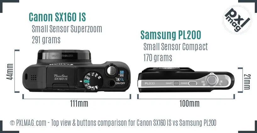 Canon SX160 IS vs Samsung PL200 top view buttons comparison