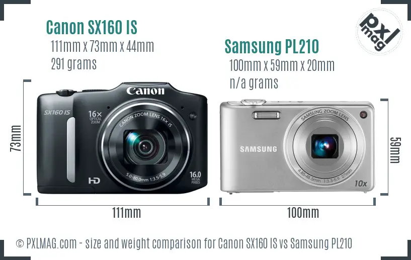 Canon SX160 IS vs Samsung PL210 size comparison Canon SX160 IS vs Samsung PL210 size comparison