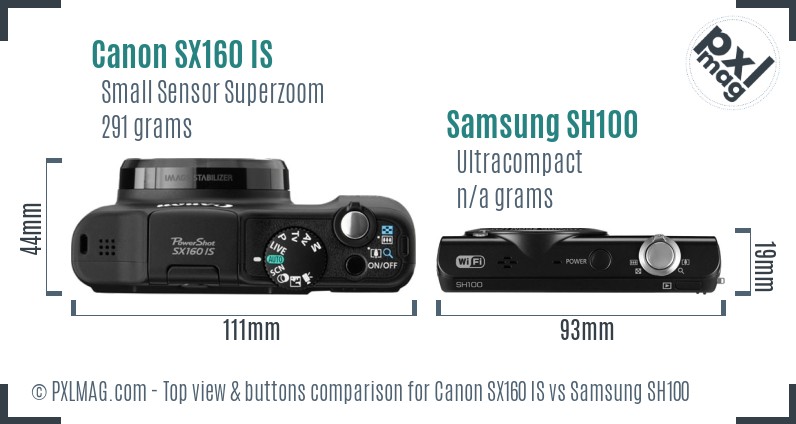Canon SX160 IS vs Samsung SH100 top view buttons comparison