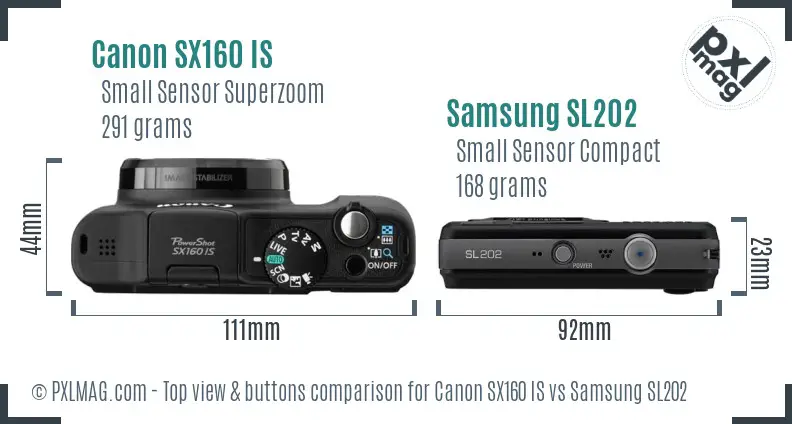 Canon SX160 IS vs Samsung SL202 top view buttons comparison