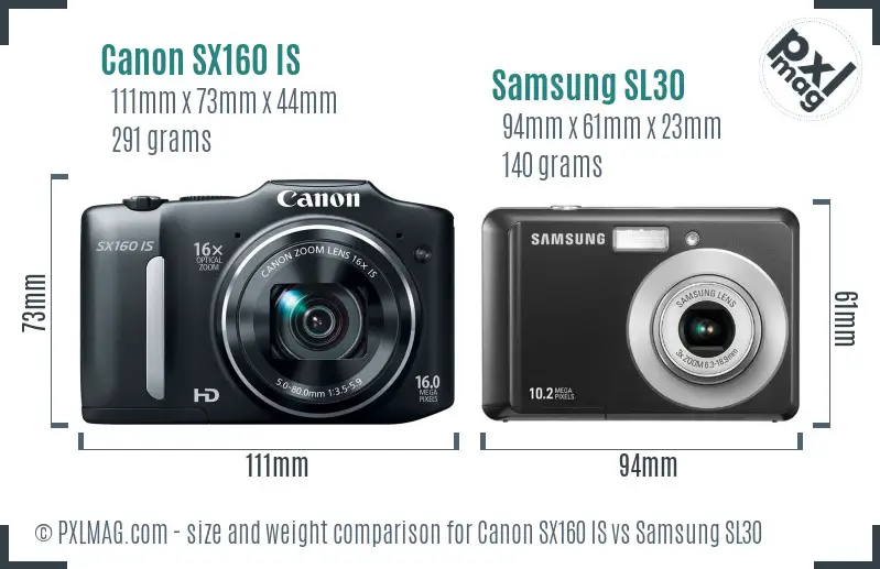 Canon SX160 IS vs Samsung SL30 size comparison