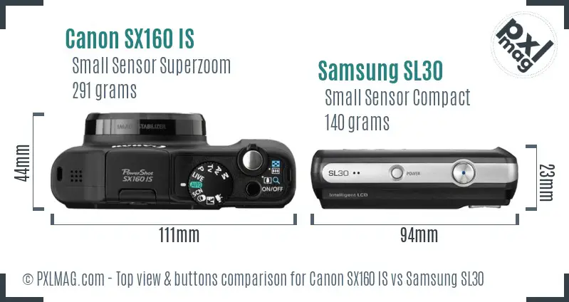 Canon SX160 IS vs Samsung SL30 top view buttons comparison