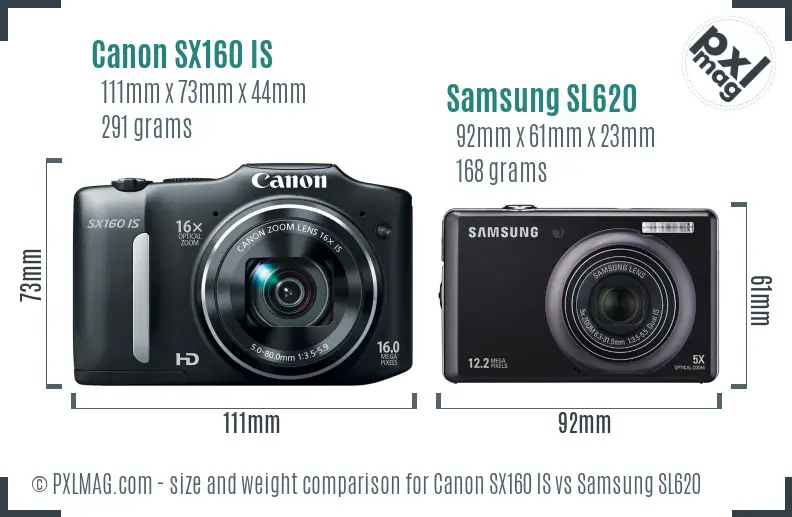 Canon SX160 IS vs Samsung SL620 size comparison