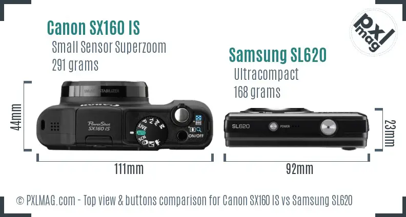 Canon SX160 IS vs Samsung SL620 top view buttons comparison